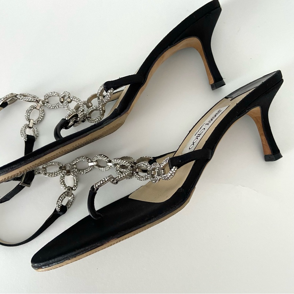 Jimmy Choo Crystal Embellished Thong Ankle Strap Heeled Sandals - Picture 7 of 15